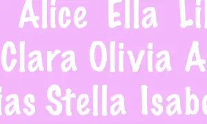 En lista med flicknamn: Alice, Ella, Lil, Clara, Olivia, A, las, Stella, Isabe.